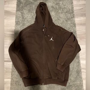 Air Jordan Men's Size Large Full Zip Hoodie Brown Fitted Cuff Activewear Logo